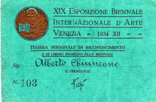 Tessera Biennale Venezia 1934